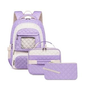 AYoXin NEW Girls Purple Backpack Lunchbox Pencil Case School Bag Set